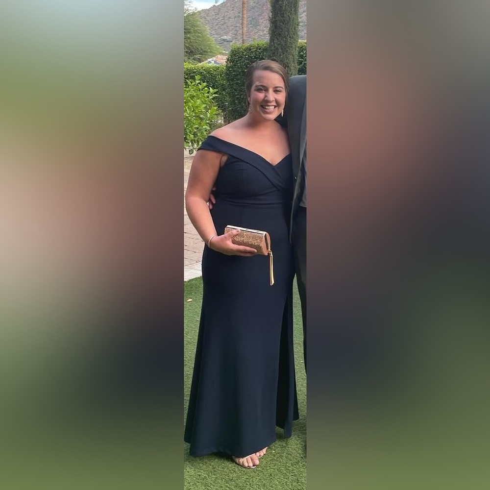 Lulu's Navy Off the Shoulder Fitted Dress